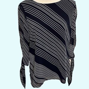 Pale Sky blouse, navy diagonal stripes. Size  med